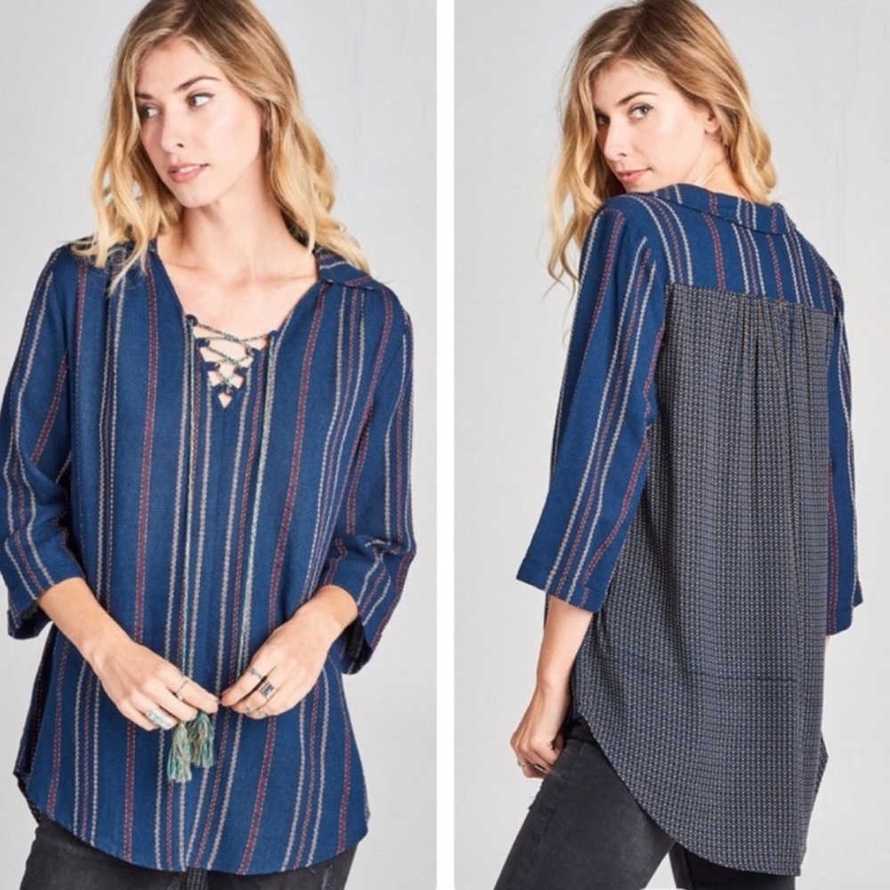 Blue tribe print top cotton (includes earrings) - Picture 1 of 2